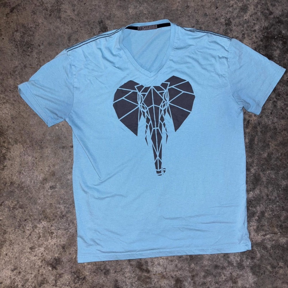 Maldita Man T Shirt Mens XL Blue Cotton Elephant Face Print Performance V Neck